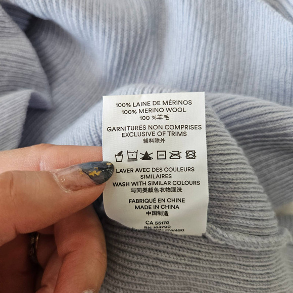 Frank &‎ Oak Blue 100% Merino Wool Asymmetrical Hem Turtleneck Sweater. Size XXS - Picture 10 of 10